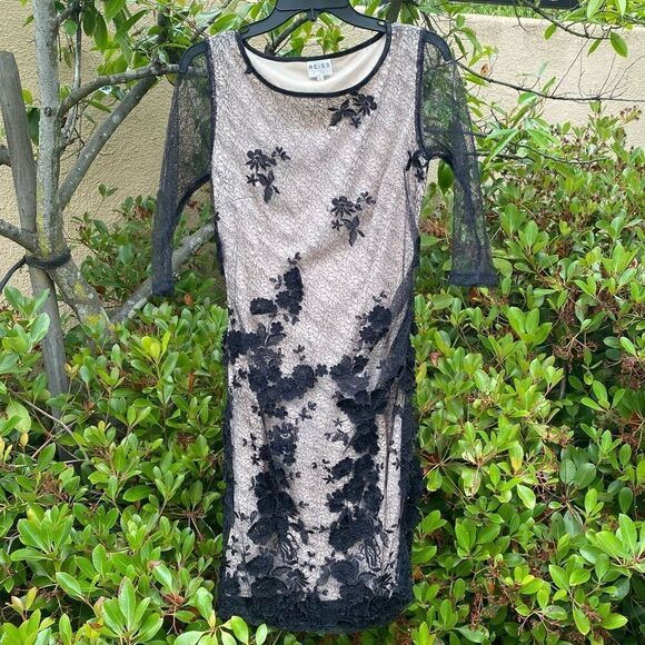 Reiss Womens Nola Textured Floral Ombre Lace Nude Black Cocktail Dress Sz 8. EUC - Picture 2 of 7
